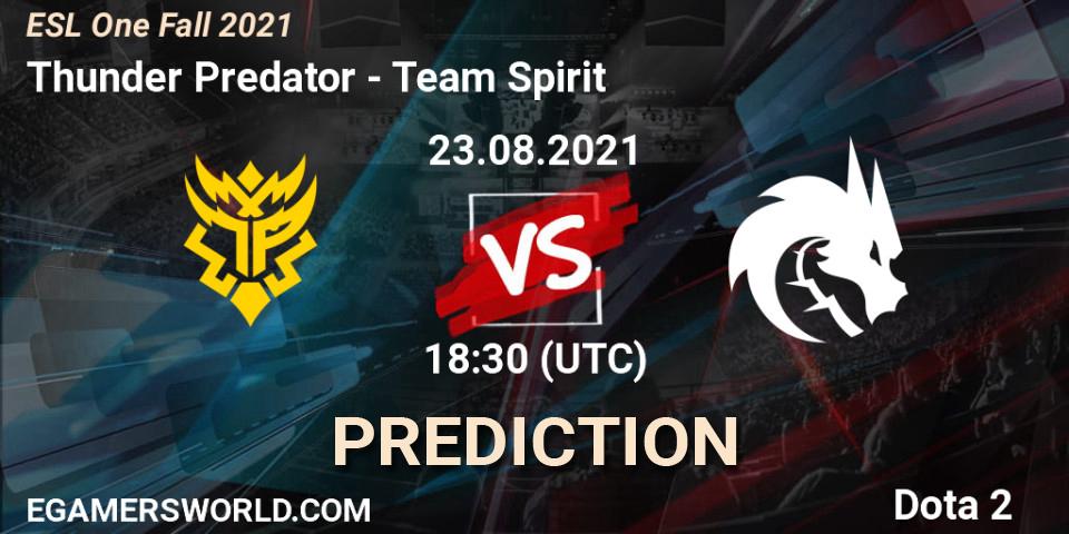 Pronóstico Thunder Predator - Team Spirit. 24.08.2021 at 18:30, Dota 2, ESL One Fall 2021