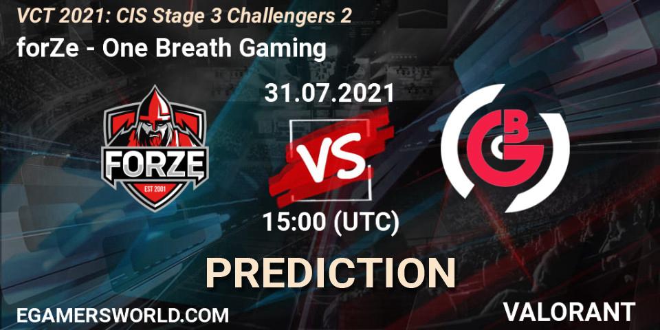 Pronóstico forZe - One Breath Gaming. 31.07.2021 at 15:00, VALORANT, VCT 2021: CIS Stage 3 Challengers 2
