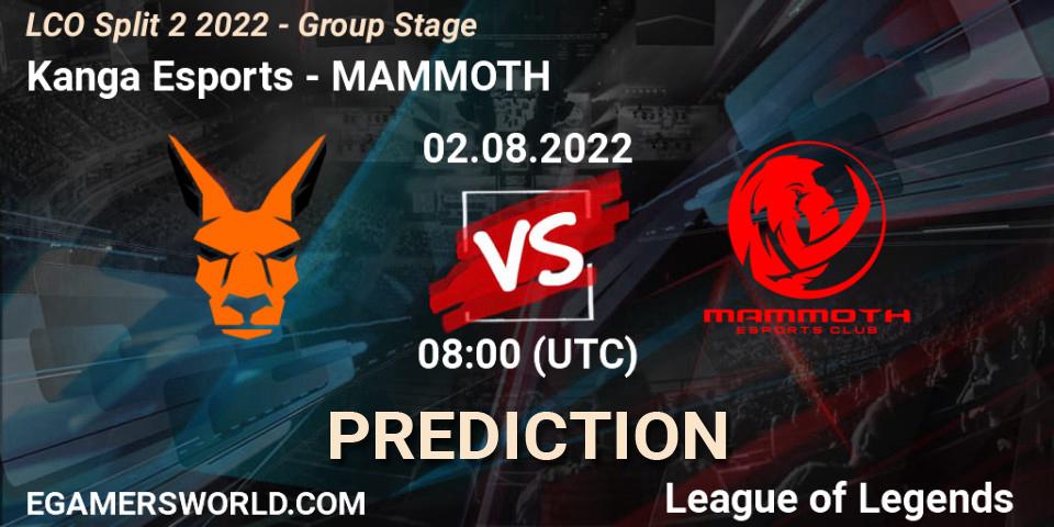 Pronóstico Kanga Esports - MAMMOTH. 02.08.2022 at 08:00, LoL, LCO Split 2 2022 - Group Stage