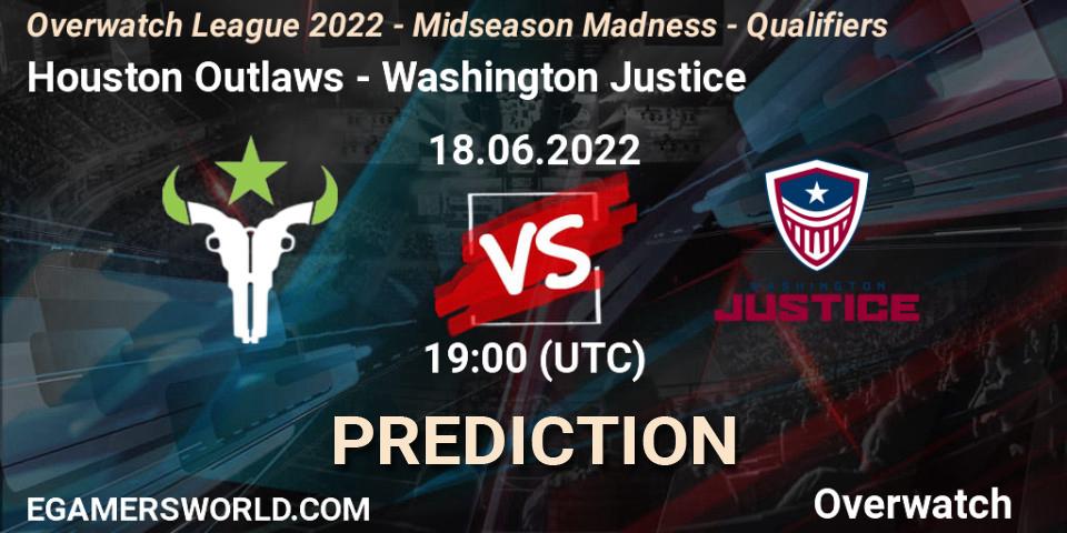 Pronóstico Houston Outlaws - Washington Justice. 18.06.22, Overwatch, Overwatch League 2022 - Midseason Madness - Qualifiers