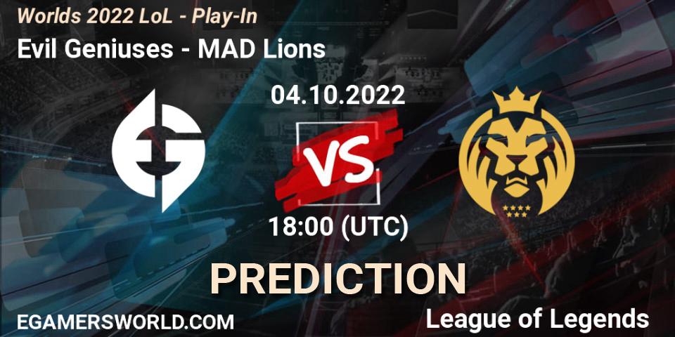 Pronóstico Evil Geniuses - MAD Lions. 04.10.2022 at 18:00, LoL, Worlds 2022 LoL - Play-In