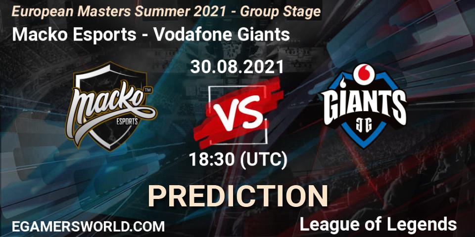 Pronóstico Macko Esports - Vodafone Giants. 30.08.21, LoL, European Masters Summer 2021 - Group Stage