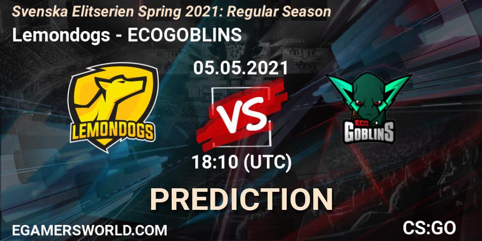 Pronóstico Lemondogs - ECOGOBLINS. 06.05.2021 at 18:10, Counter-Strike (CS2), Svenska Elitserien Spring 2021: Regular Season