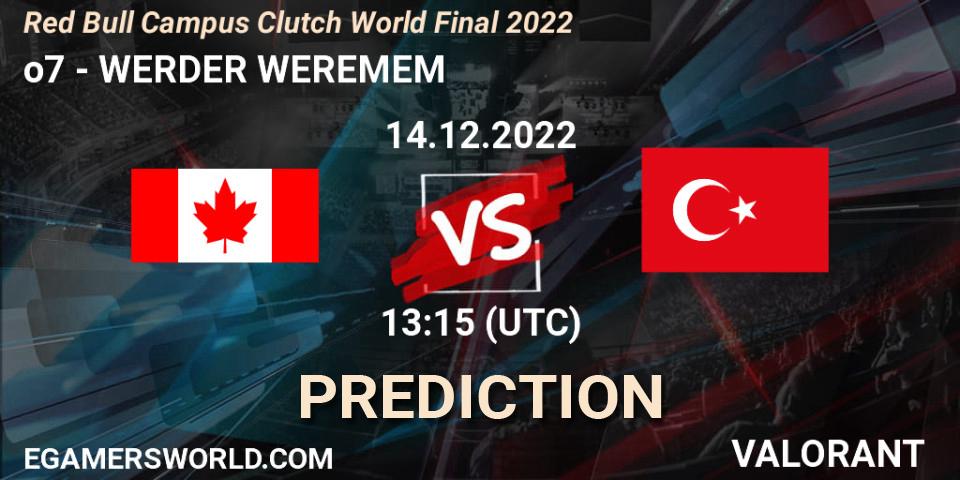 Pronóstico o7 - WERDER WEREMEM. 14.12.2022 at 13:15, VALORANT, Red Bull Campus Clutch World Final 2022