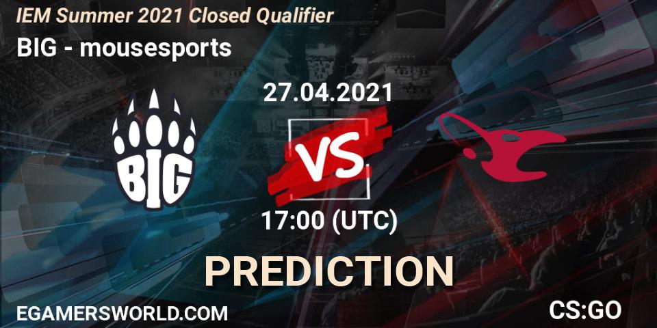 Pronóstico BIG - mousesports. 27.04.2021 at 17:15, Counter-Strike (CS2), IEM Summer 2021 Closed Qualifier