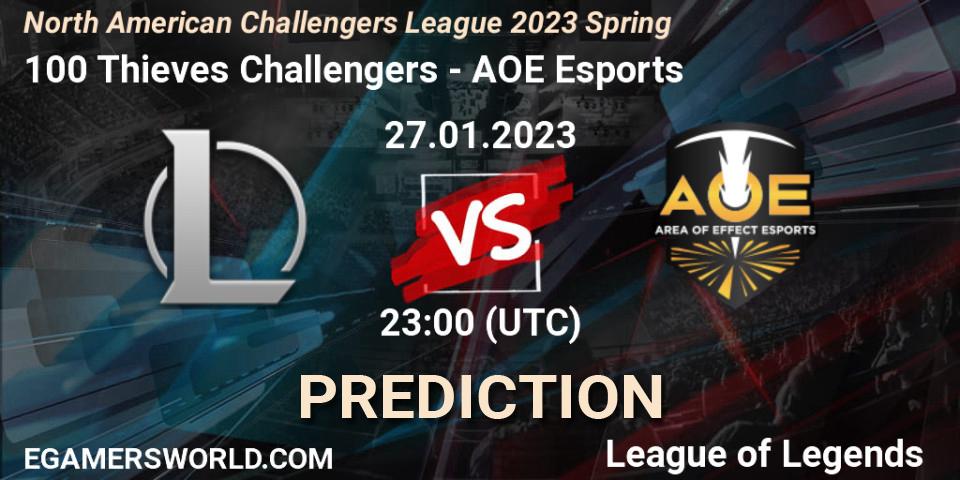 Pronóstico 100 Thieves Challengers - AOE Esports. 28.01.23, LoL, NACL 2023 Spring - Group Stage