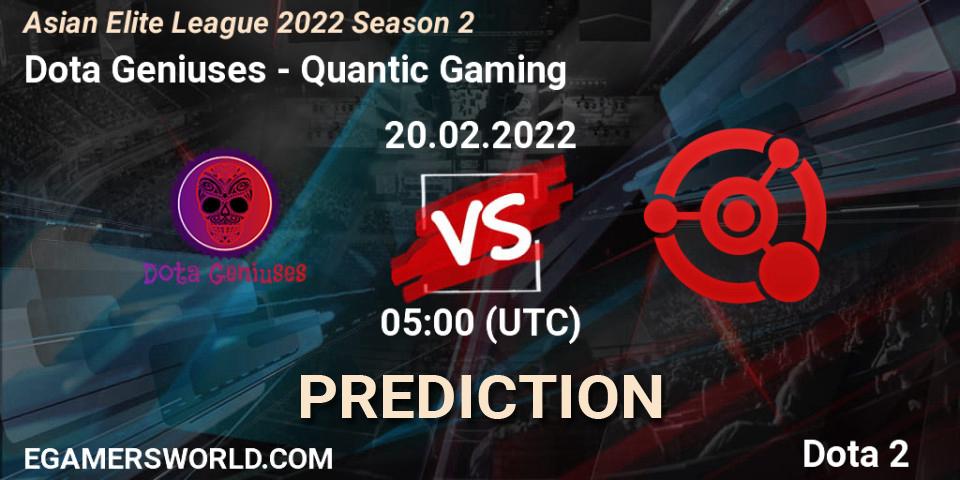 Pronóstico Dota Geniuses - Quantic Gaming. 20.02.2022 at 04:59, Dota 2, Asian Elite League 2022 Season 2
