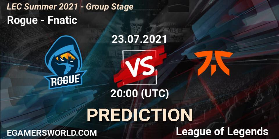 Pronóstico Rogue - Fnatic. 23.07.2021 at 20:00, LoL, LEC Summer 2021 - Group Stage