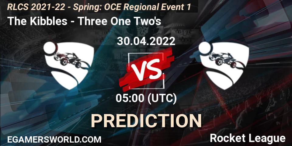Pronóstico The Kibbles - Three One Two's. 30.04.2022 at 05:00, Rocket League, RLCS 2021-22 - Spring: OCE Regional Event 1
