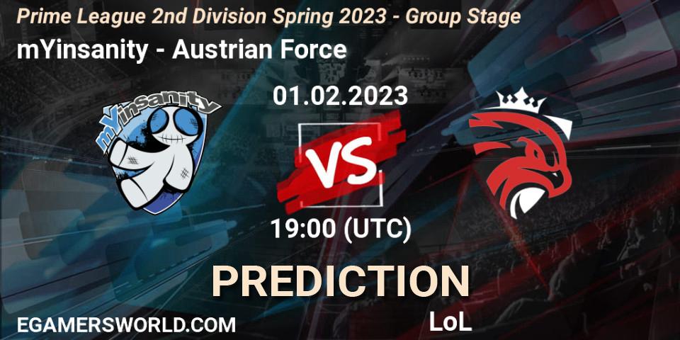 Pronóstico mYinsanity - Austrian Force. 01.02.23, LoL, Prime League 2nd Division Spring 2023 - Group Stage