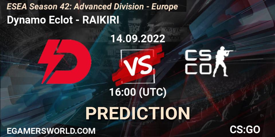 Pronóstico Dynamo Eclot - RAIKIRI. 14.09.2022 at 16:00, Counter-Strike (CS2), ESEA Season 42: Advanced Division - Europe