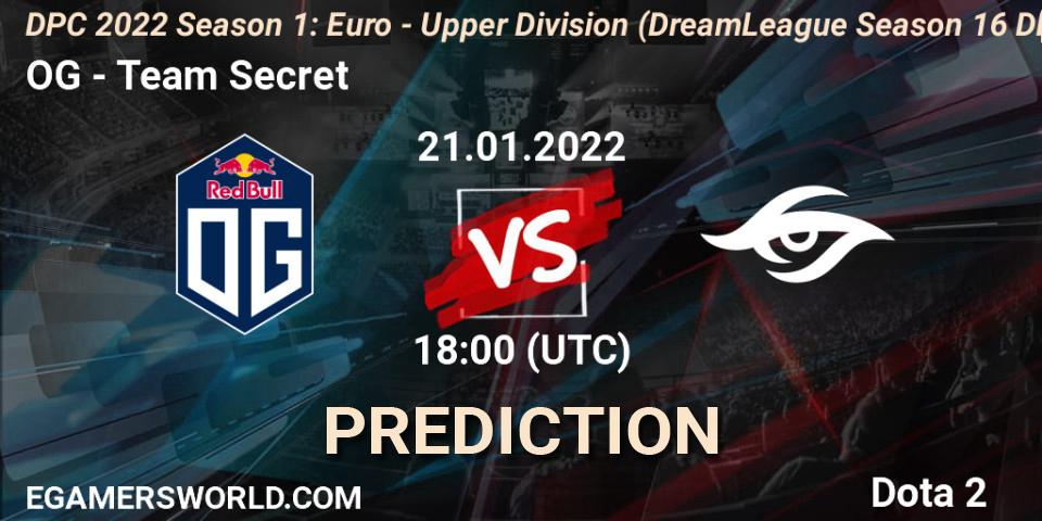 Pronóstico OG - Team Secret. 21.01.2022 at 18:33, Dota 2, DPC 2022 Season 1: Euro - Upper Division (DreamLeague Season 16 DPC WEU)