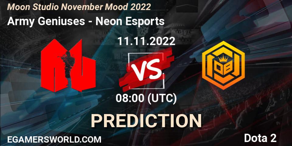 Pronóstico Army Geniuses - Neon Esports. 11.11.2022 at 08:23, Dota 2, Moon Studio November Mood 2022