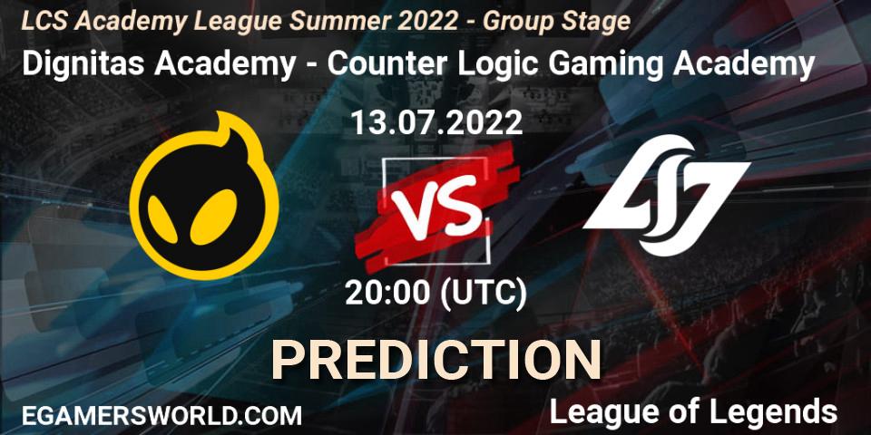 Pronóstico Dignitas Academy - Counter Logic Gaming Academy. 13.07.2022 at 20:00, LoL, LCS Academy League Summer 2022 - Group Stage