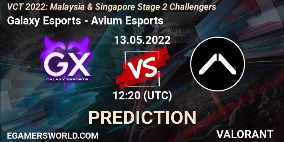 Pronóstico Galaxy Esports - Avium Esports. 13.05.2022 at 12:20, VALORANT, VCT 2022: Malaysia & Singapore Stage 2 Challengers