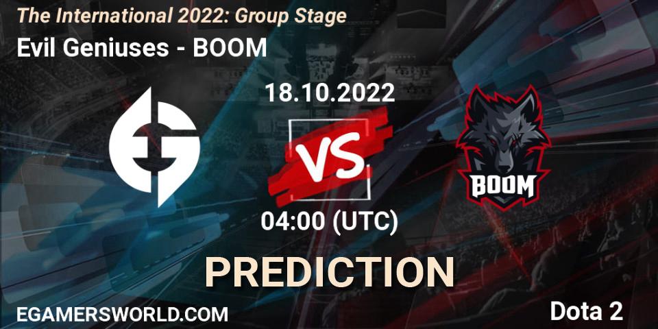 Pronóstico Evil Geniuses - BOOM. 18.10.2022 at 04:32, Dota 2, The International 2022: Group Stage