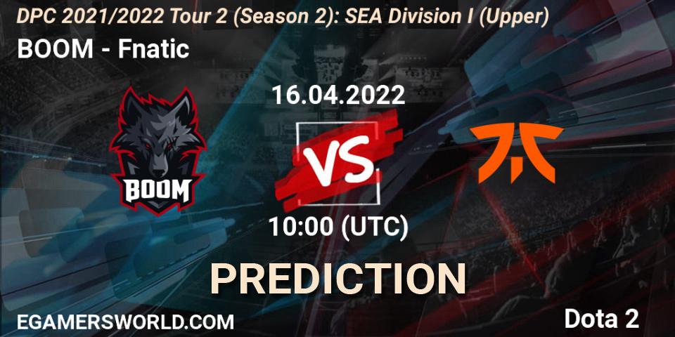 Pronóstico BOOM - Fnatic. 16.04.2022 at 10:04, Dota 2, DPC 2021/2022 Tour 2 (Season 2): SEA Division I (Upper)