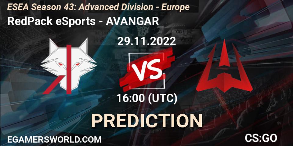 Pronóstico RedPack eSports - AVANGAR. 29.11.22, CS2 (CS:GO), ESEA Season 43: Advanced Division - Europe