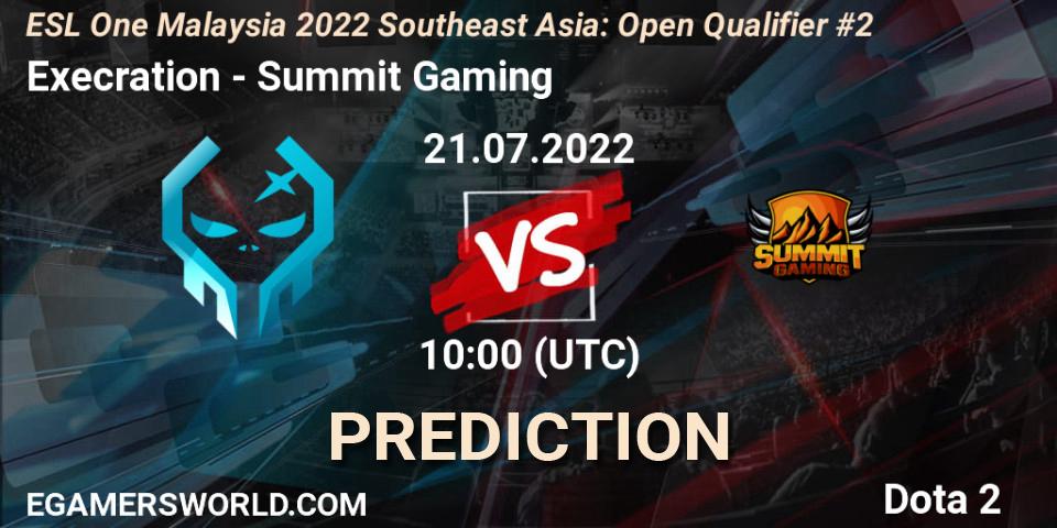Pronóstico Execration - Summit Gaming. 21.07.2022 at 10:00, Dota 2, ESL One Malaysia 2022 Southeast Asia: Open Qualifier #2