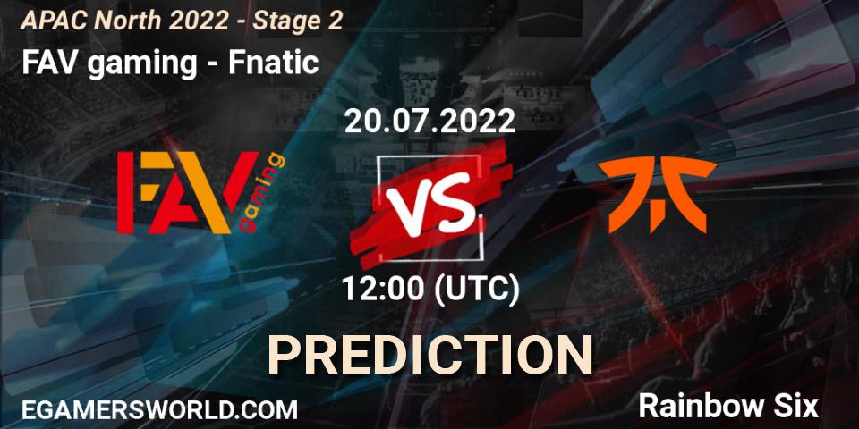 Pronóstico FAV gaming - Fnatic. 20.07.2022 at 12:00, Rainbow Six, APAC North 2022 - Stage 2