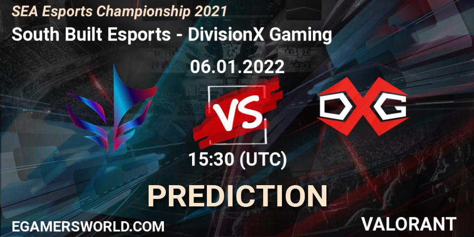 Pronóstico South Built Esports - DivisionX Gaming. 06.01.2022 at 15:30, VALORANT, SEA Esports Championship 2021