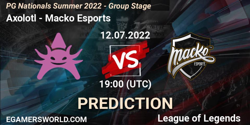 Pronóstico Axolotl - Macko Esports. 12.07.2022 at 19:00, LoL, PG Nationals Summer 2022 - Group Stage