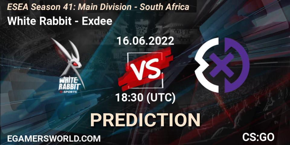 Pronóstico White Rabbit - Exdee. 17.06.2022 at 18:00, Counter-Strike (CS2), ESEA Season 41: Main Division - South Africa