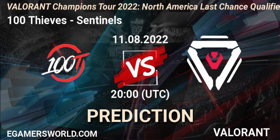 Pronóstico 100 Thieves - Sentinels. 11.08.2022 at 20:15, VALORANT, VCT 2022: North America Last Chance Qualifier