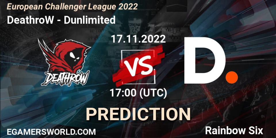 Pronóstico DeathroW - Dunlimited. 17.11.2022 at 17:00, Rainbow Six, European Challenger League 2022