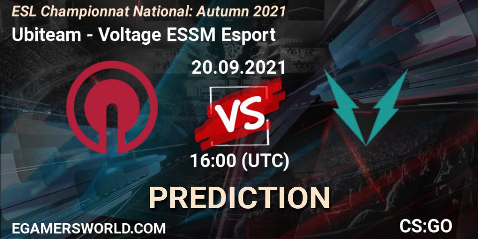 Pronóstico Ubiteam - Voltage ESSM Esport. 20.09.2021 at 19:30, Counter-Strike (CS2), ESL Championnat National: Autumn 2021