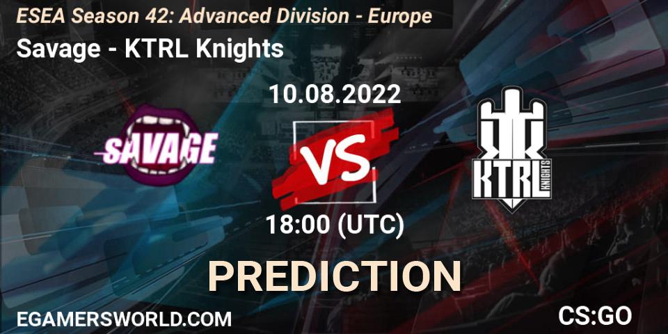 Pronóstico Savage - KTRL Knights. 10.08.2022 at 18:00, Counter-Strike (CS2), ESEA Season 42: Advanced Division - Europe