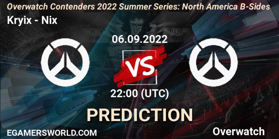 Pronóstico Kryix - Nix. 06.09.2022 at 22:30, Overwatch, Overwatch Contenders 2022 Summer Series: North America B-Sides