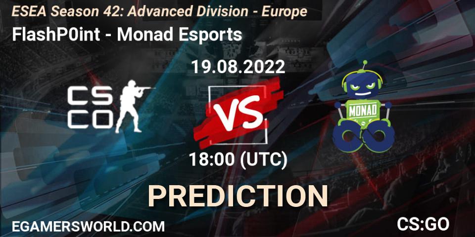 Pronóstico FlashP0int - Monad Esports. 19.08.2022 at 18:00, Counter-Strike (CS2), ESEA Season 42: Advanced Division - Europe