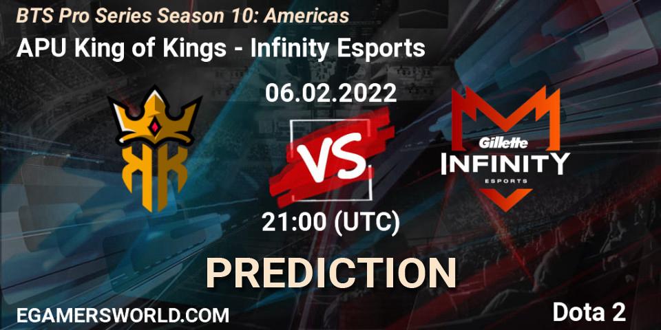 Pronóstico APU King of Kings - Infinity Esports. 06.02.2022 at 20:57, Dota 2, BTS Pro Series Season 10: Americas