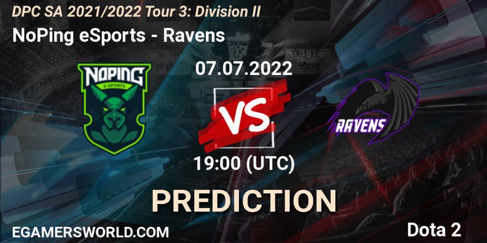 Pronóstico NoPing eSports - Ravens. 07.07.2022 at 19:50, Dota 2, DPC SA 2021/2022 Tour 3: Division II