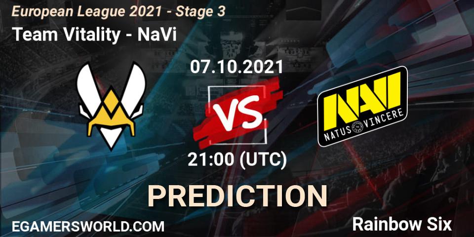 Pronóstico Team Vitality - NaVi. 07.10.21, Rainbow Six, European League 2021 - Stage 3