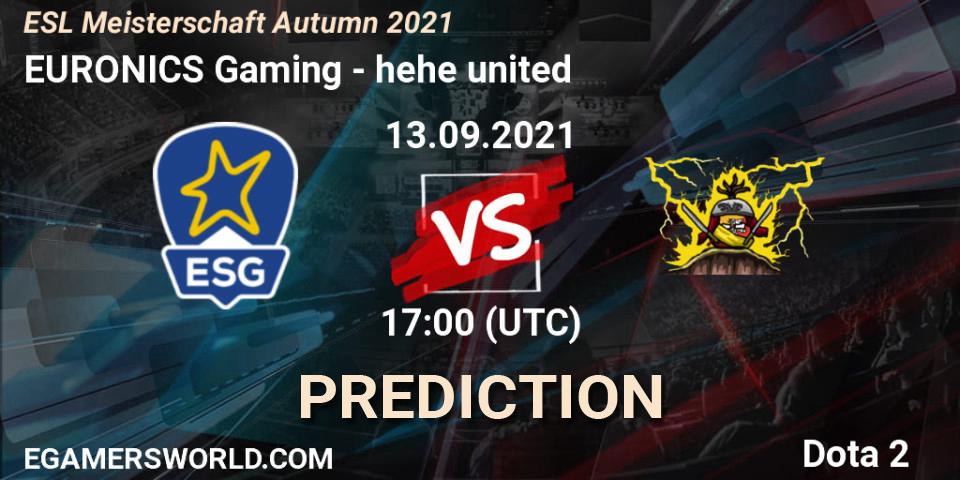 Pronóstico EURONICS Gaming - hehe united. 13.09.2021 at 17:01, Dota 2, ESL Meisterschaft Autumn 2021