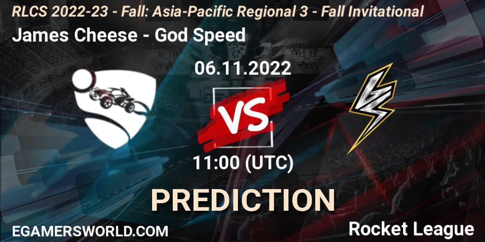 Pronóstico James Cheese - God Speed. 06.11.2022 at 11:00, Rocket League, RLCS 2022-23 - Fall: Asia-Pacific Regional 3 - Fall Invitational