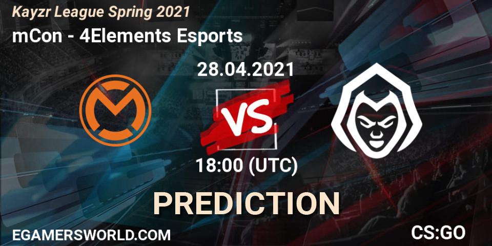Pronóstico mCon - 4Elements Esports. 28.04.2021 at 18:00, Counter-Strike (CS2), Kayzr League Spring 2021