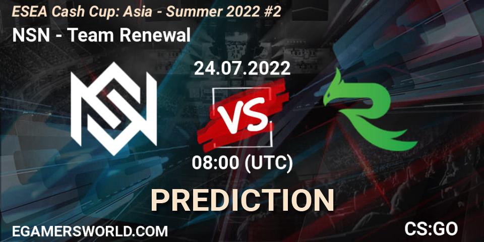 Pronóstico NSN - Team Renewal. 24.07.2022 at 08:00, Counter-Strike (CS2), ESEA Cash Cup: Asia - Summer 2022 #2