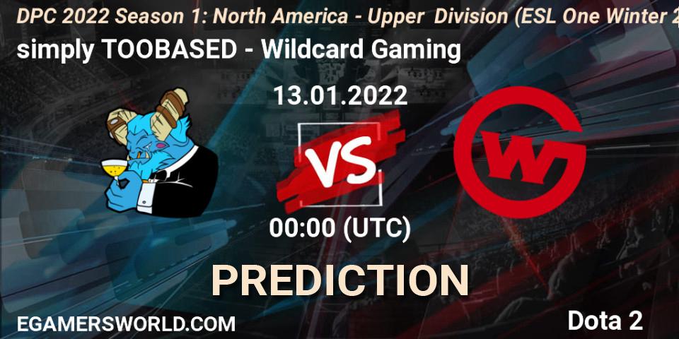 Pronóstico simply TOOBASED - Wildcard Gaming. 12.01.2022 at 22:55, Dota 2, DPC 2022 Season 1: North America - Upper Division (ESL One Winter 2021)