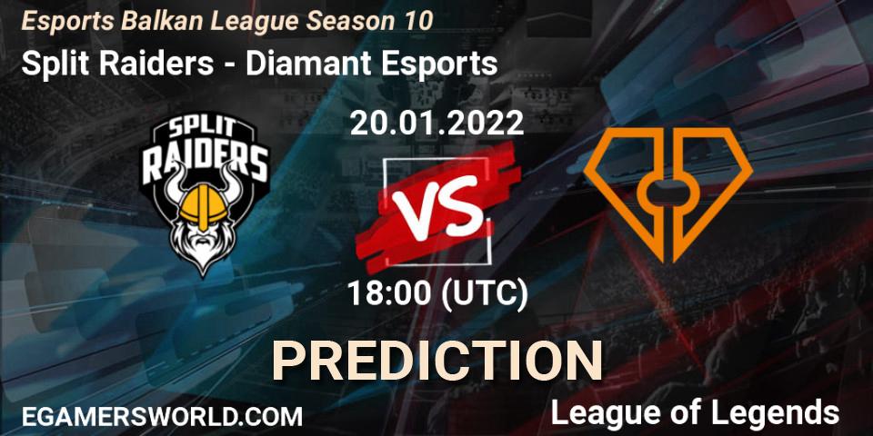 Pronóstico Split Raiders - Diamant Esports. 20.01.2022 at 18:00, LoL, Esports Balkan League Season 10
