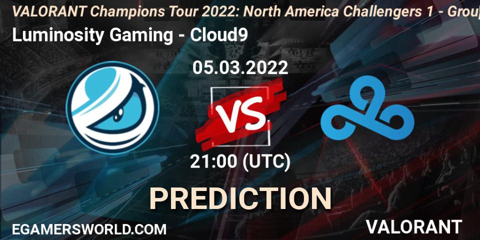 Pronóstico Luminosity Gaming - Cloud9. 05.03.2022 at 21:15, VALORANT, VCT 2022: North America Challengers 1 - Group Stage