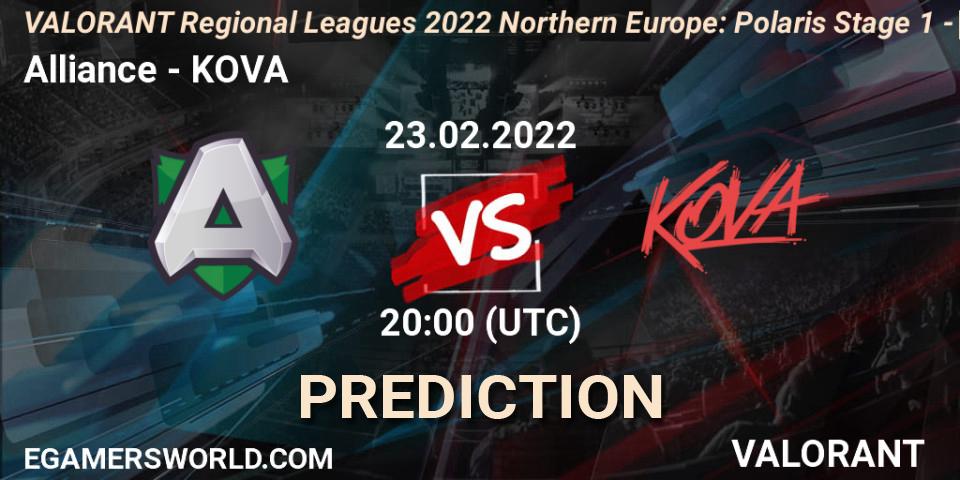 Pronóstico Alliance - KOVA. 23.02.2022 at 20:00, VALORANT, VALORANT Regional Leagues 2022 Northern Europe: Polaris Stage 1 - Regular Season