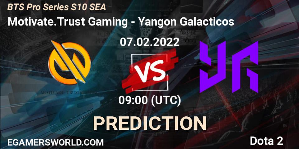 Pronóstico Motivate.Trust Gaming - Yangon Galacticos. 07.02.2022 at 09:03, Dota 2, BTS Pro Series Season 10: Southeast Asia