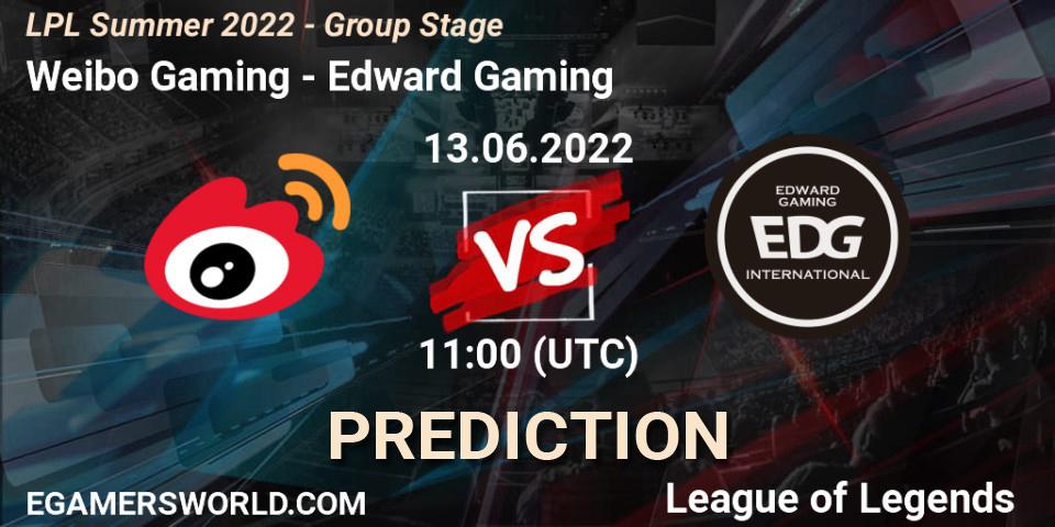 Pronóstico Weibo Gaming - Edward Gaming. 13.06.2022 at 11:00, LoL, LPL Summer 2022 - Group Stage