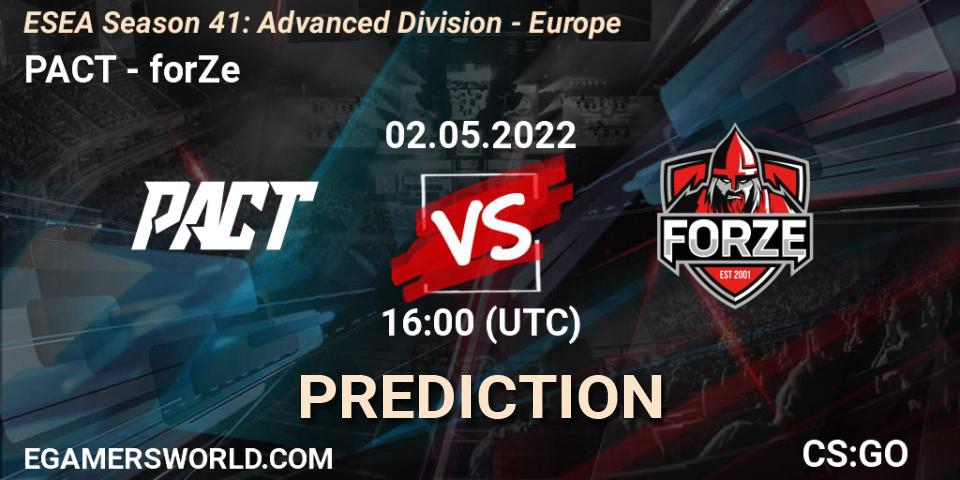Pronóstico PACT - forZe. 03.06.2022 at 15:00, Counter-Strike (CS2), ESEA Season 41: Advanced Division - Europe