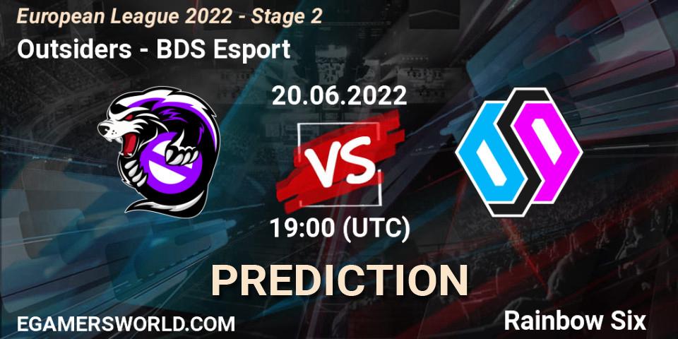 Pronóstico Outsiders - BDS Esport. 20.06.2022 at 19:00, Rainbow Six, European League 2022 - Stage 2