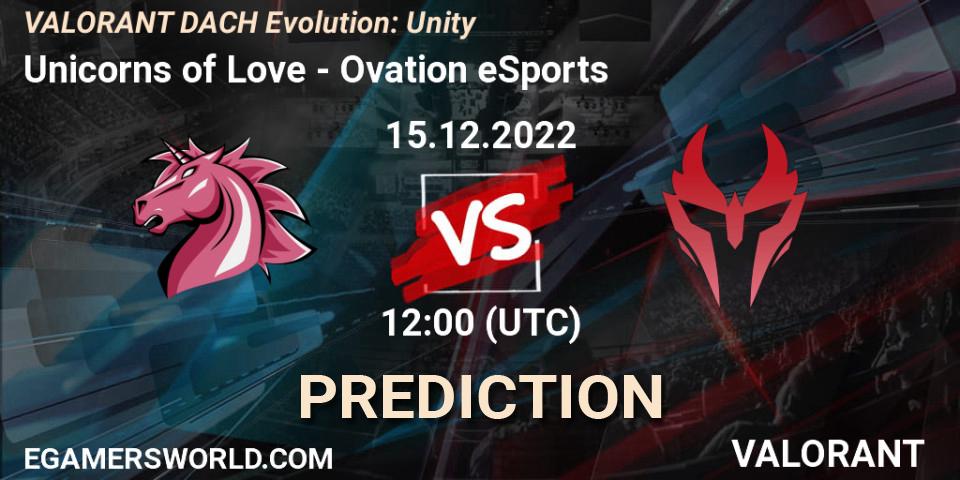 Pronóstico Unicorns of Love - Ovation eSports. 15.12.2022 at 12:00, VALORANT, VALORANT DACH Evolution: Unity