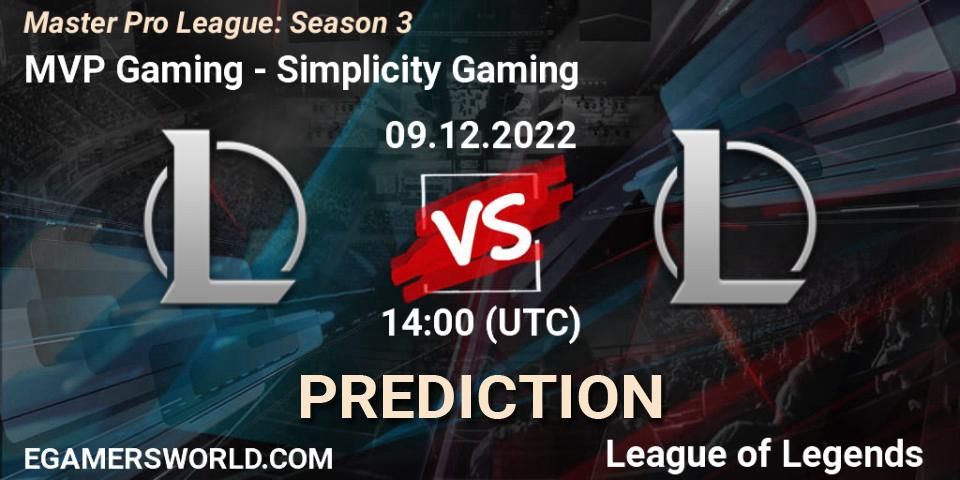 Pronóstico MVP Gaming - Simplicity Gaming. 18.12.22, LoL, Master Pro League: Season 3